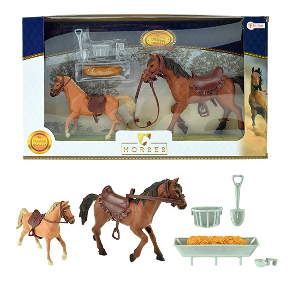Toitoys - Pair of horses with feeding equipment
