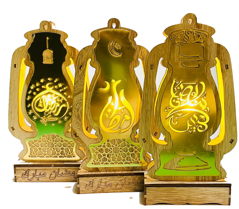 Wooden Lantern With LED Light 25cm - Ramadan Design