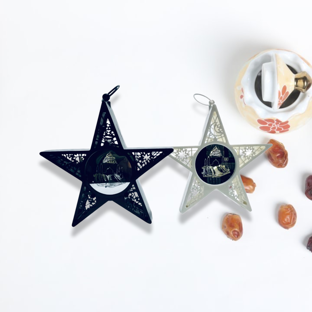 Decorative star 21cm with LED light and round glass cover with print