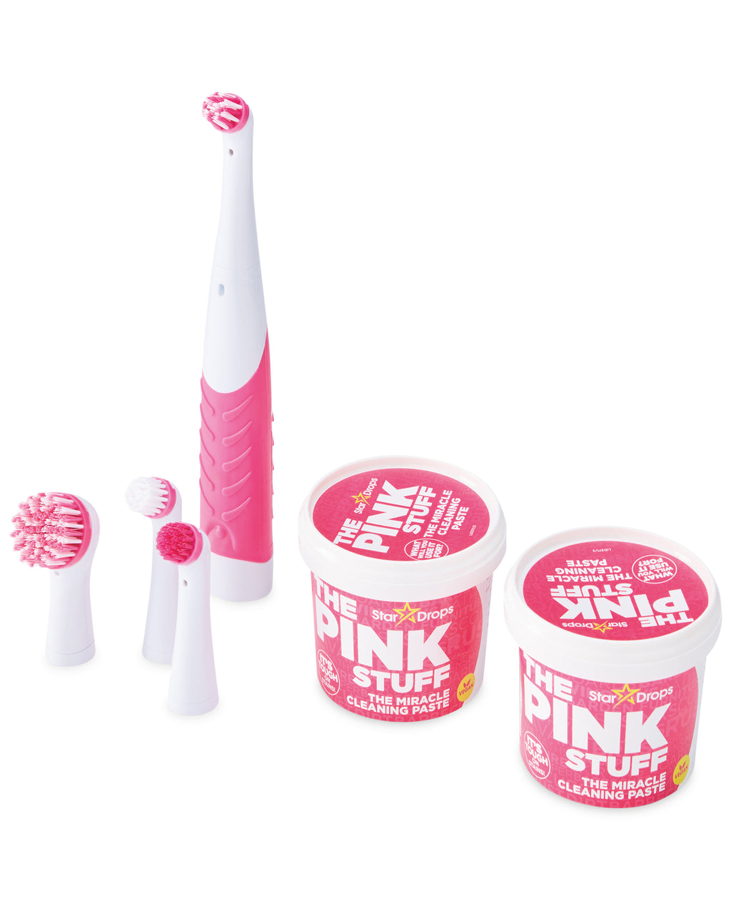 Stardrops - The Pink Stuff - The Miracle Scrubber Kit - 2 Tubs of The  Miracle Cleaning Paste With Electric Scrubber Tool and 4 Cleaning Brush  Heads