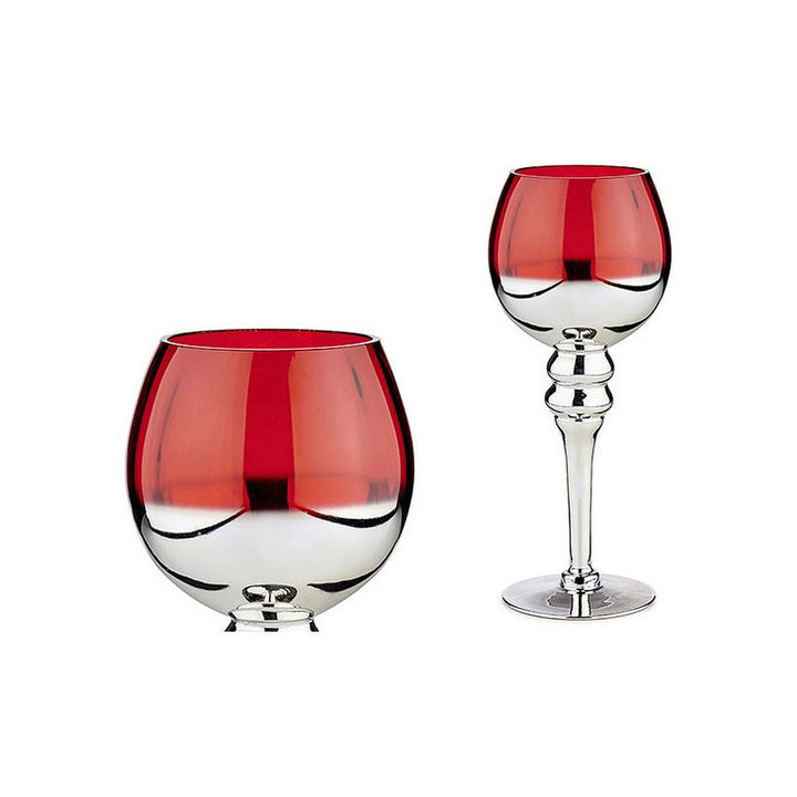 Giftdecor - 0,3m Lysholder i glas sølv & rød top