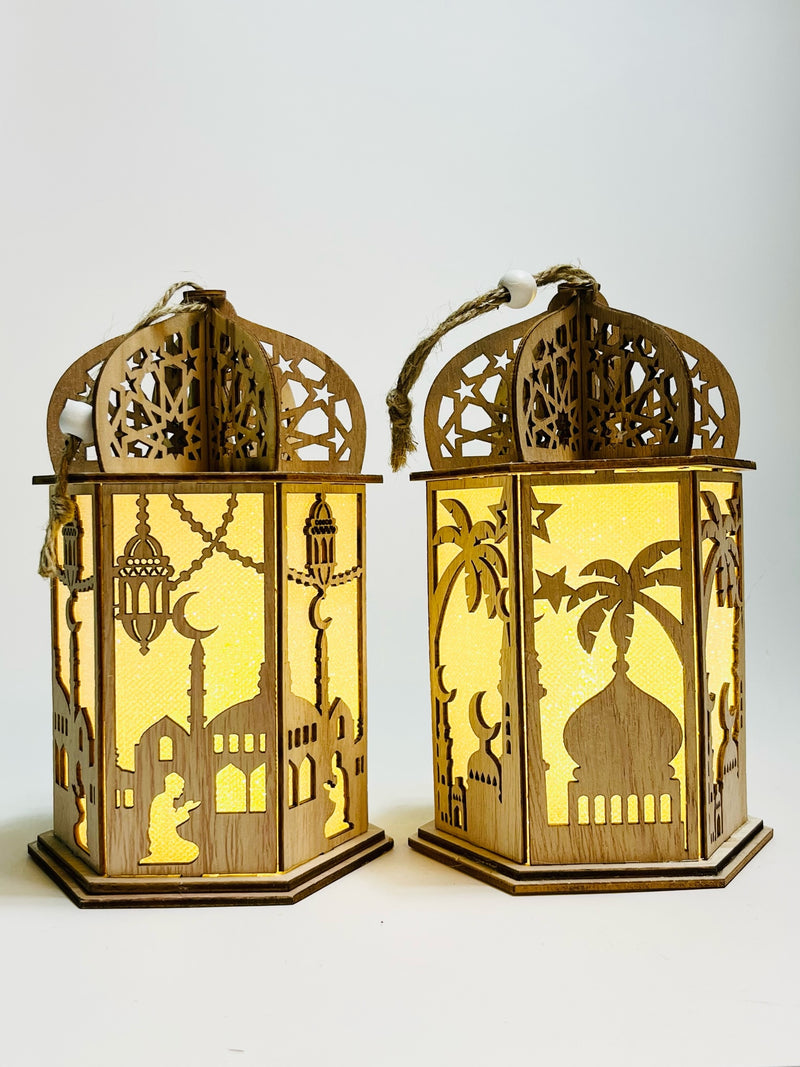 Ramadan Lantern with LED Light 14cm - Wood